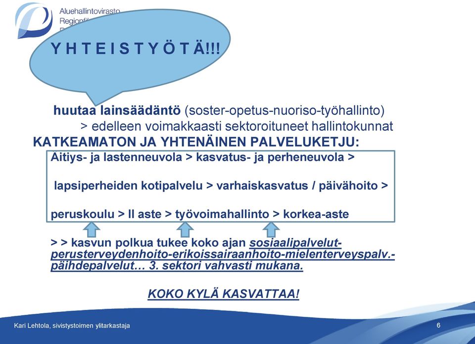 PALVELUKETJU: Äitiys- ja lastenneuvola > kasvatus- ja perheneuvola > lapsiperheiden kotipalvelu > varhaiskasvatus / päivähoito > peruskoulu