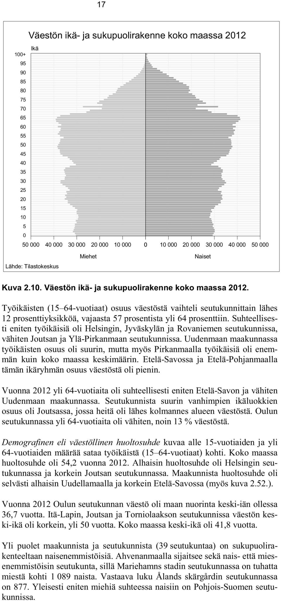 Työikäisten (15 64-vuotiaat) osuus väestöstä vaihteli seutukunnittain lähes 12 prosenttiyksikköä, vajaasta 57 prosentista yli 64 prosenttiin.