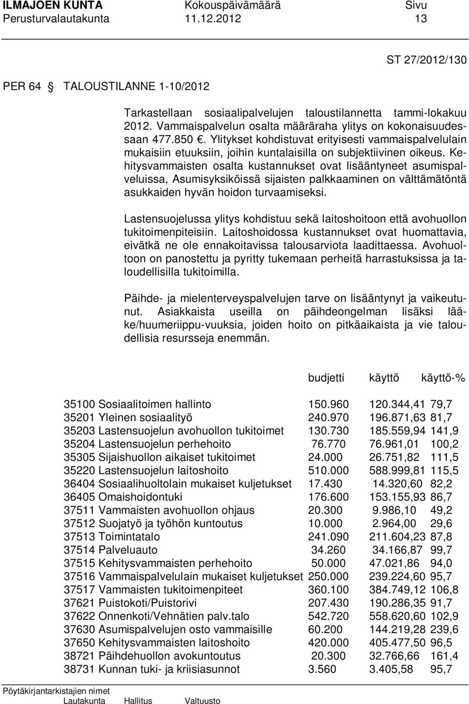 Kehitysvammaisten osalta kustannukset ovat lisääntyneet asumispalveluissa, Asumisyksiköissä sijaisten palkkaaminen on välttämätöntä asukkaiden hyvän hoidon turvaamiseksi.