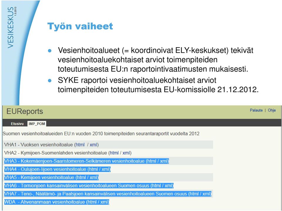 toteutumisesta EU:n raportointivaatimusten mukaisesti.