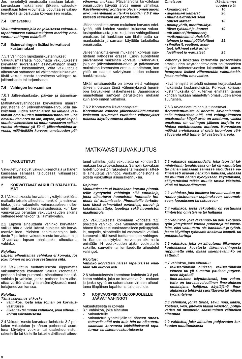 Esinevahingon lisäksi korvattavat kustannukset 7.5.