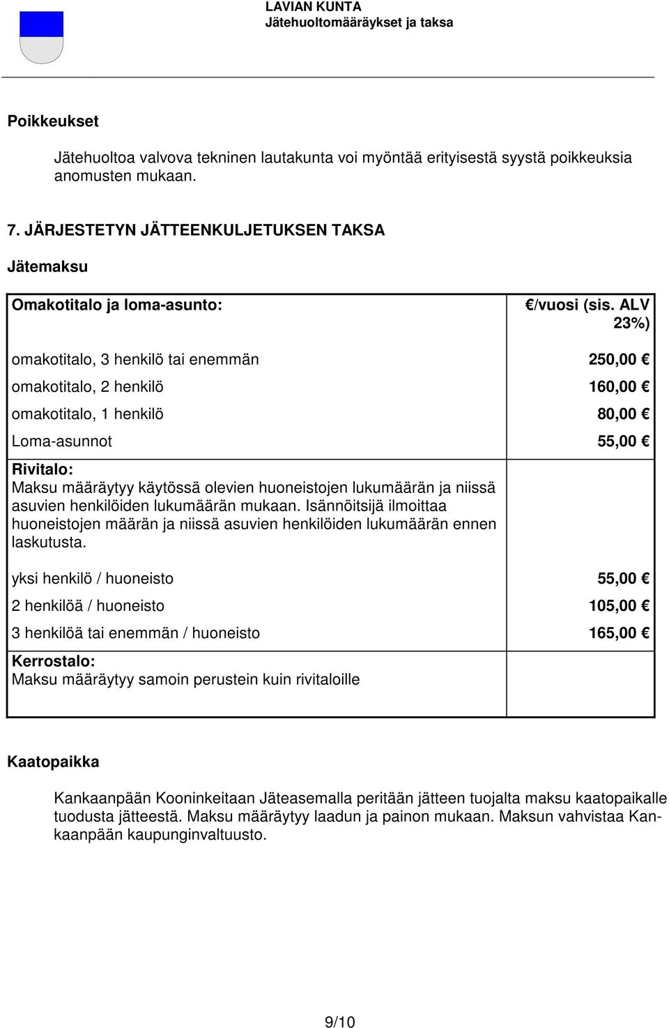 käytössä olevien huoneistojen lukumäärän ja niissä asuvien henkilöiden lukumäärän mukaan. Isännöitsijä ilmoittaa huoneistojen määrän ja niissä asuvien henkilöiden lukumäärän ennen laskutusta.