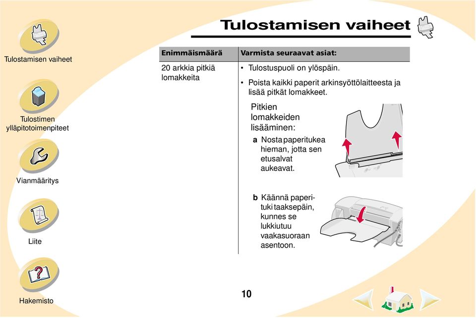 Pitkien lomakkeiden lisääminen: a Nosta paperitukea hieman, jotta sen etusalvat