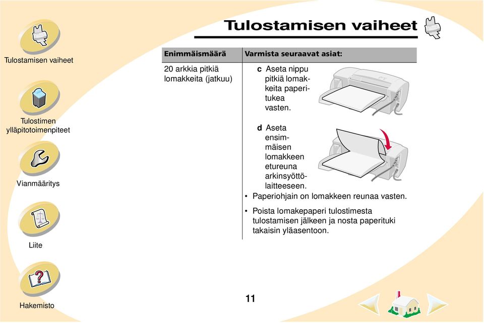 d Aseta ensimmäisen lomakkeen etureuna arkinsyöttölaitteeseen.