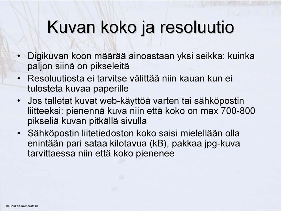 tai sähköpostin liitteeksi: pienennä kuva niin että koko on max 700-800 pikseliä kuvan pitkällä sivulla Sähköpostin