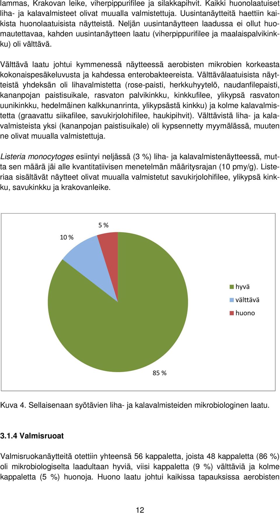 Välttävä laatu johtui kymmenessä näytteessä aerobisten mikrobien korkeasta kokonaispesäkeluvusta ja kahdessa enterobakteereista.