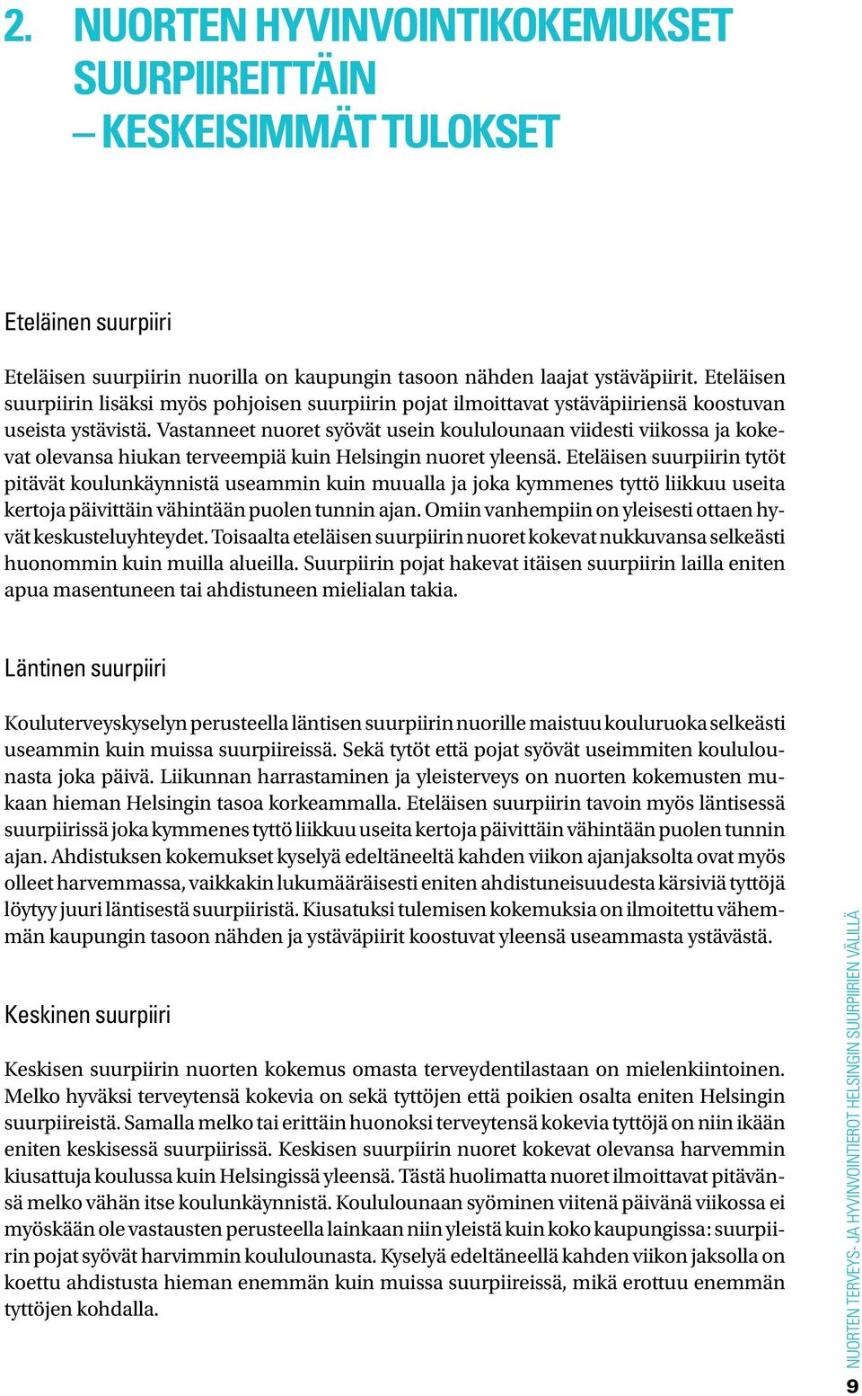 Vastanneet nuoret syövät usein koululounaan viidesti viikossa ja kokevat olevansa hiukan terveempiä kuin Helsingin nuoret yleensä.