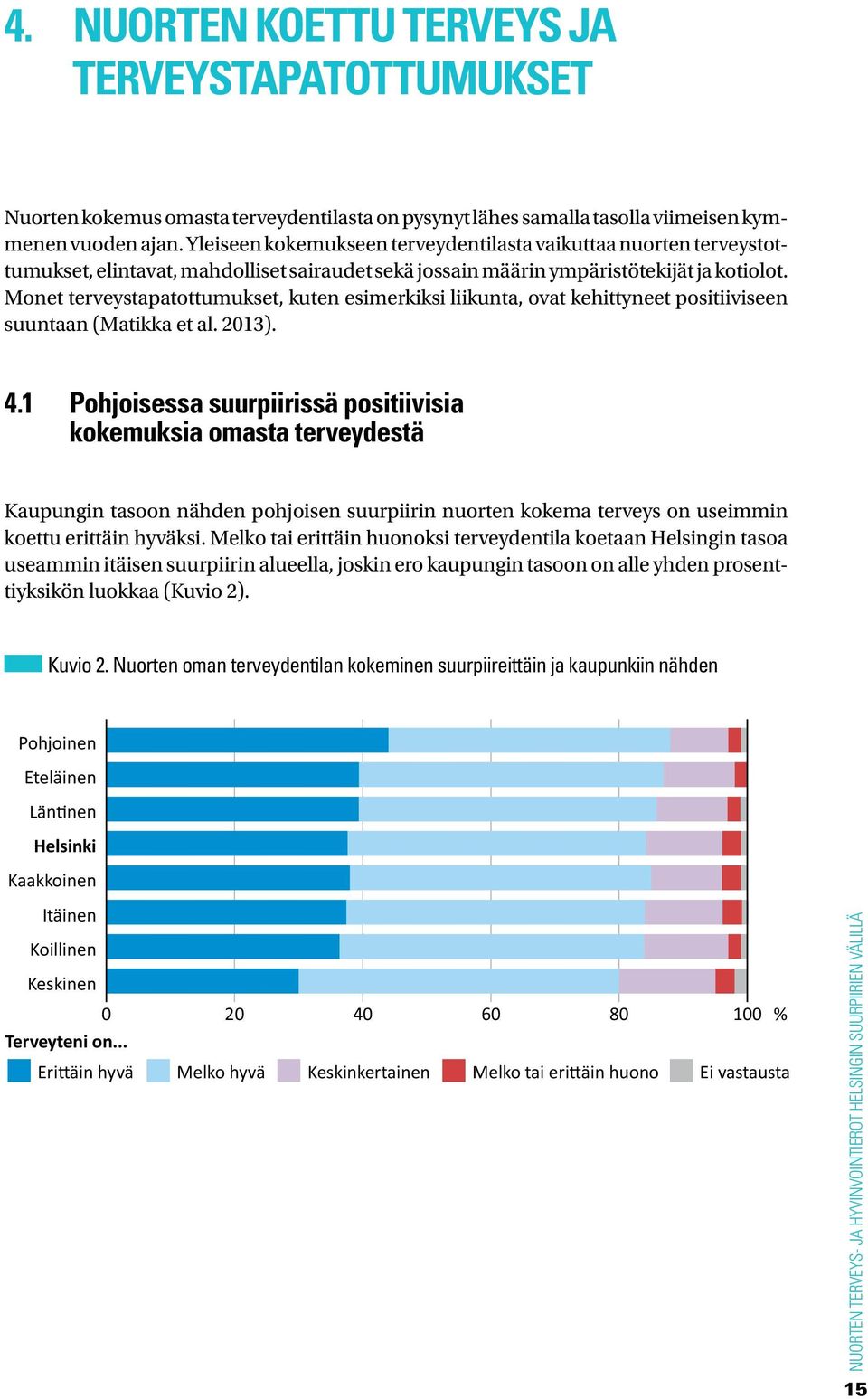 Monet terveystapatottumukset, kuten esimerkiksi liikunta, ovat kehittyneet positiiviseen suuntaan (Matikka et al. 2013). 4.