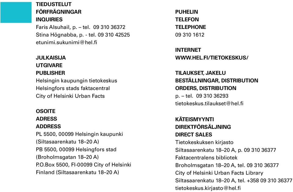 18 20 A) PB 5500, 00099 Helsingfors stad (Broholmsgatan 18 20 A) P.O.Box 5500, FI-00099 City of Helsinki Finland (Siltasaarenkatu 18 20 A) puheli