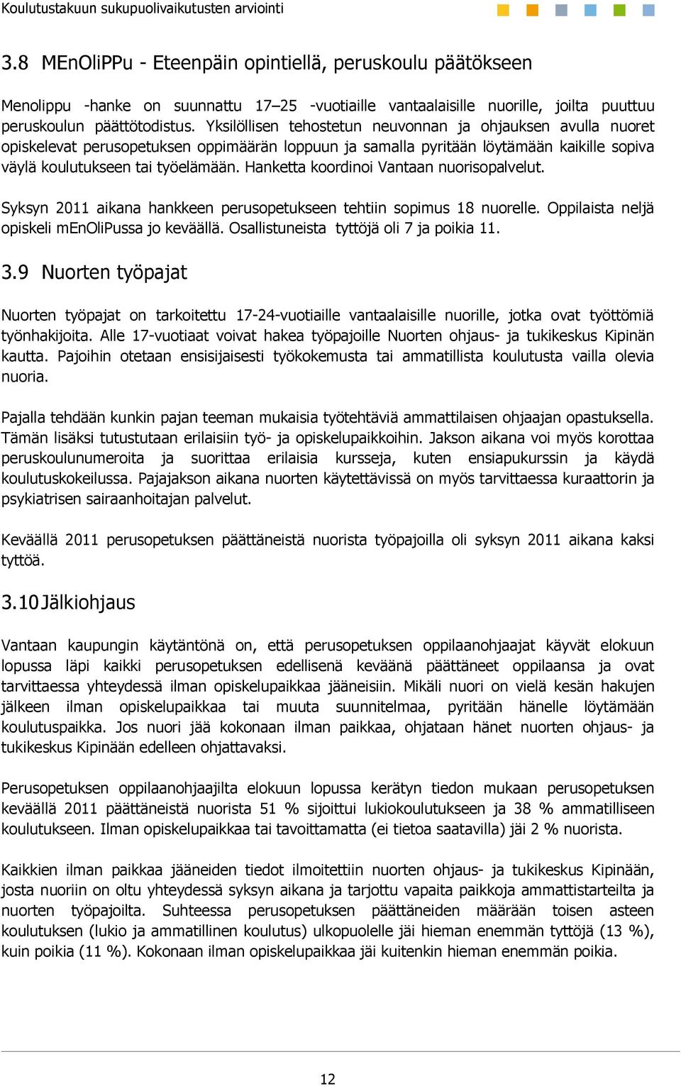 Hanketta koordinoi Vantaan nuorisopalvelut. Syksyn 2011 aikana hankkeen perusopetukseen tehtiin sopimus 18 nuorelle. Oppilaista neljä opiskeli menolipussa jo keväällä.