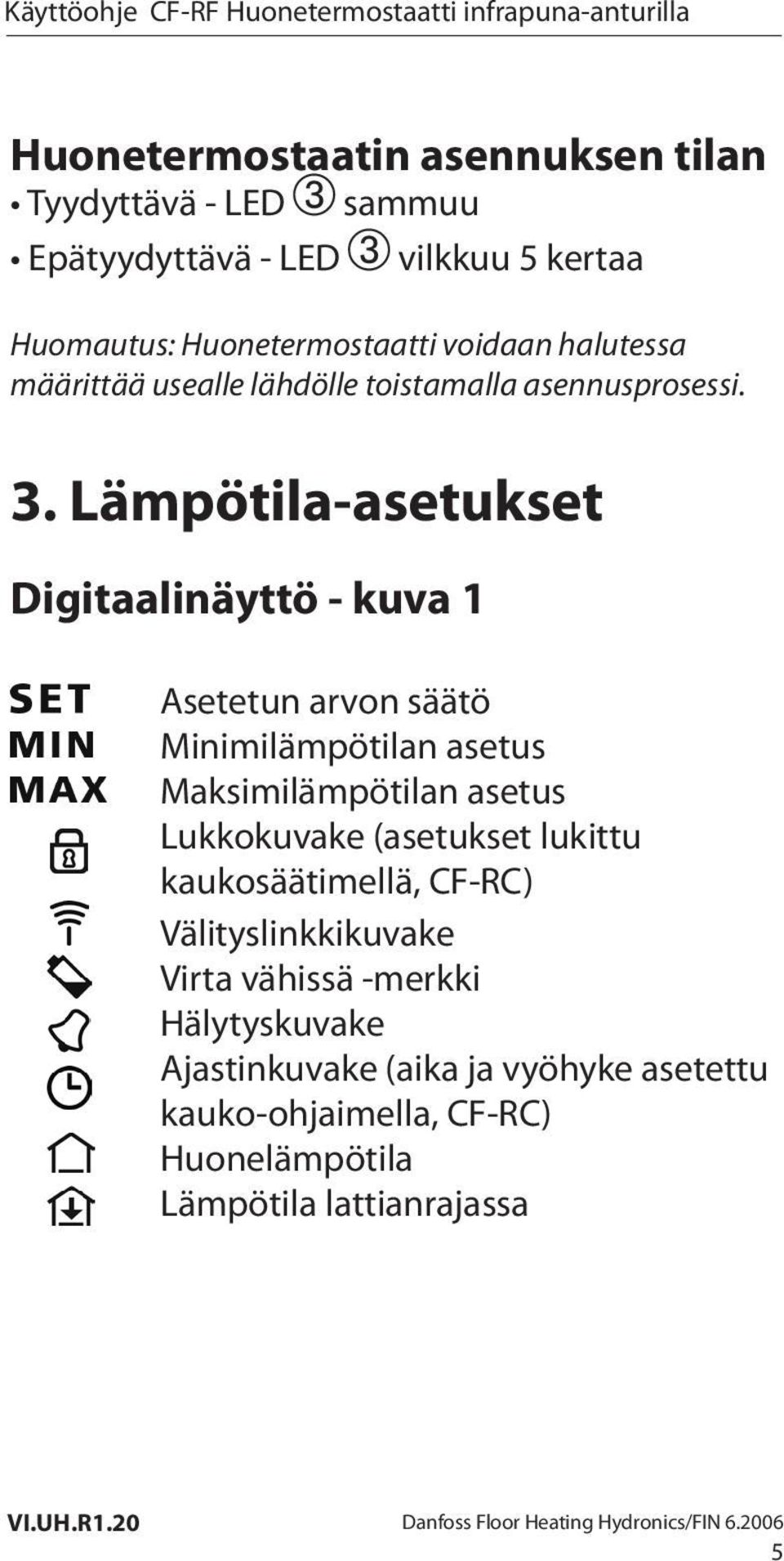 Lämpötila-asetukset Digitaalinäyttö - kuva 1 Asetetun arvon säätö Minimilämpötilan asetus Maksimilämpötilan asetus Lukkokuvake