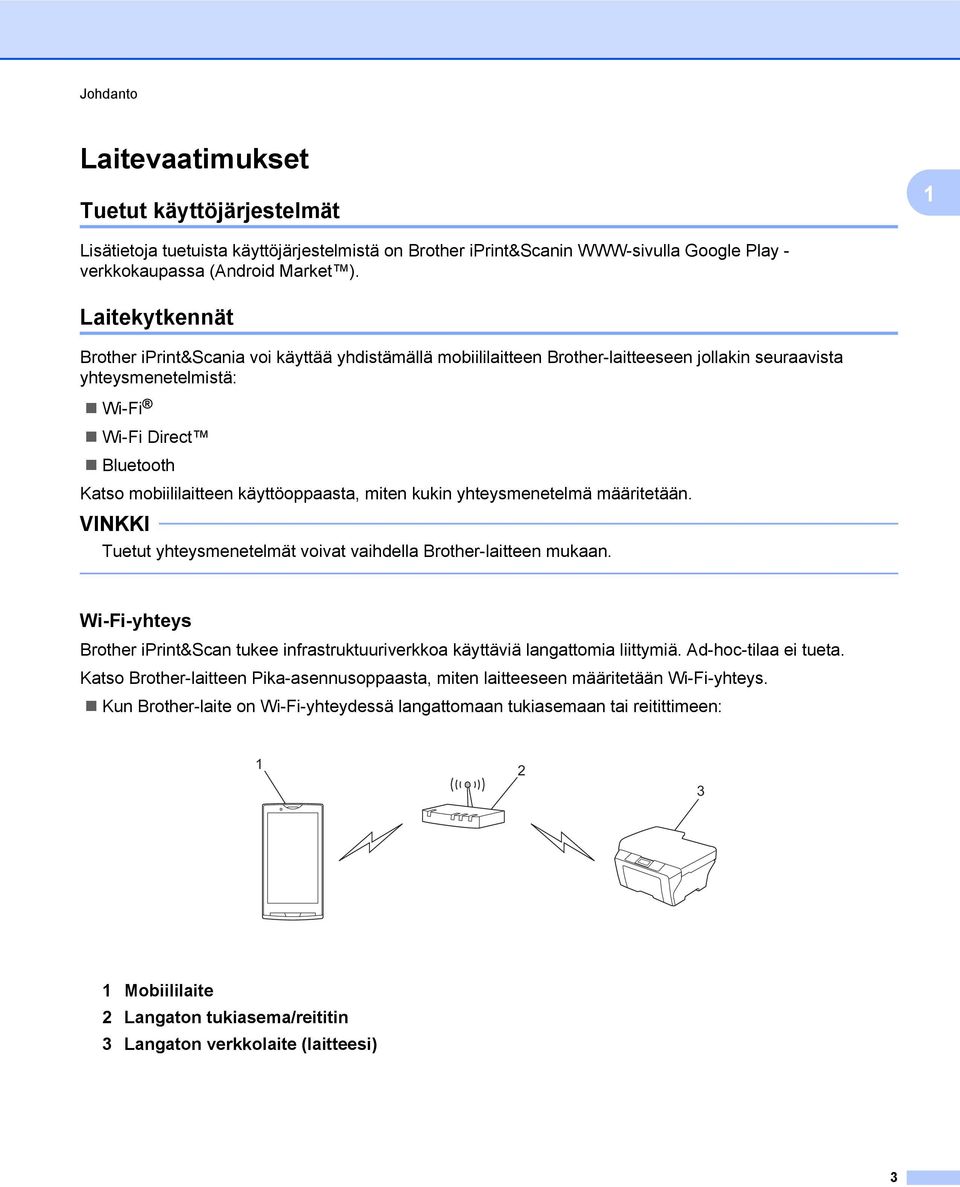 käyttöoppaasta, miten kukin yhteysmenetelmä määritetään. Tuetut yhteysmenetelmät voivat vaihdella Brother-laitteen mukaan.