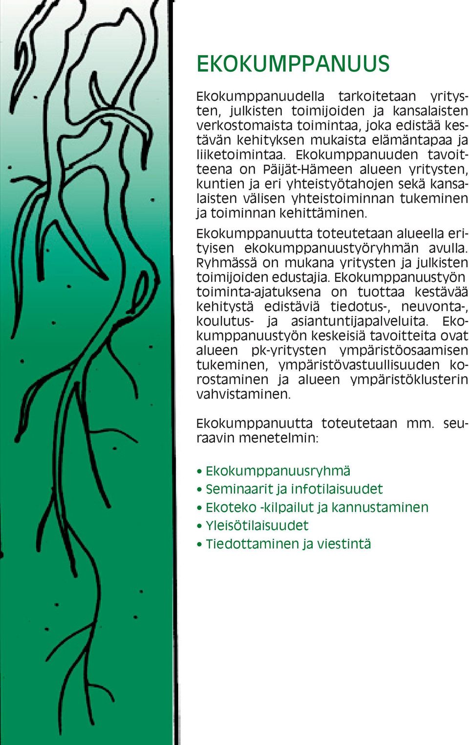 Ekokumppanuutta toteutetaan alueella erityisen ekokumppanuustyöryhmän avulla. Ryhmässä on mukana yritysten ja julkisten toimijoiden edustajia.