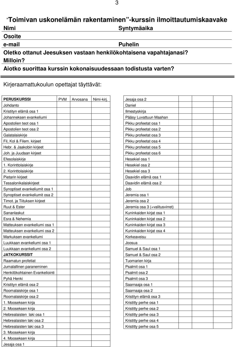 Johdanto Kristityn elämä osa 1 Johanneksen evankeliumi Apostolien teot osa 1 Apostolien teot osa 2 Galatalaiskirje Fil, Kol & Filem. kirjeet Hebr. & Jaakobin kirjeet Joh.