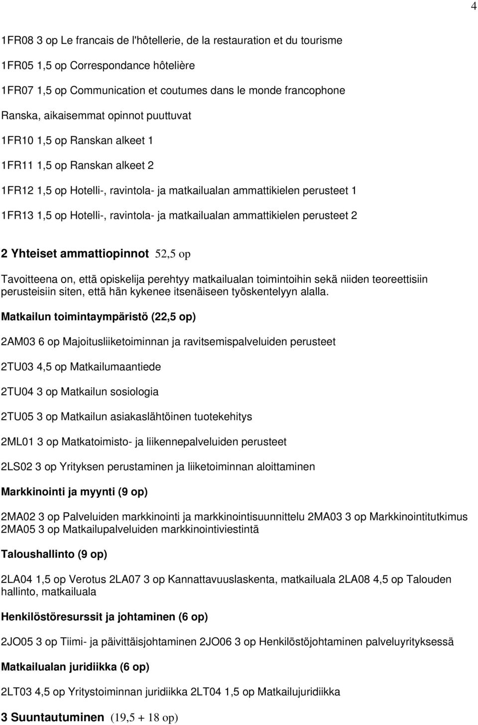 matkailualan ammattikielen perusteet 2 2 Yhteiset ammattiopinnot 52,5 op Tavoitteena on, että opiskelija perehtyy matkailualan toimintoihin sekä niiden teoreettisiin perusteisiin siten, että hän