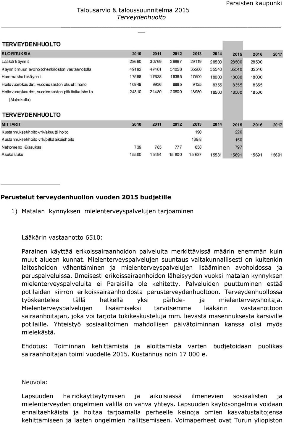 Mielenterveyspalvelujen suuntaus valtakunnallisesti on kuitenkin laitoshoidon vähentäminen ja mielenterveyspalvelujen lisääminen avohoidossa ja peruspalveluissa.