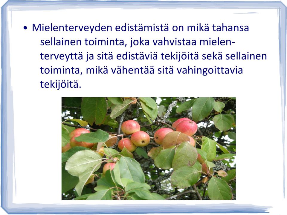 mielenterveyttä ja sitä edistäviä tekijöitä