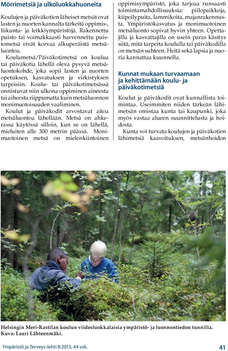 Koulumetsä/Päiväkotimetsä on koulua tai päiväkotia lähellä oleva pysyvä metsäluontokohde, joka sopii lasten ja nuorten opetuksen, kasvatuksen ja virkistyksen tarpeisiin.