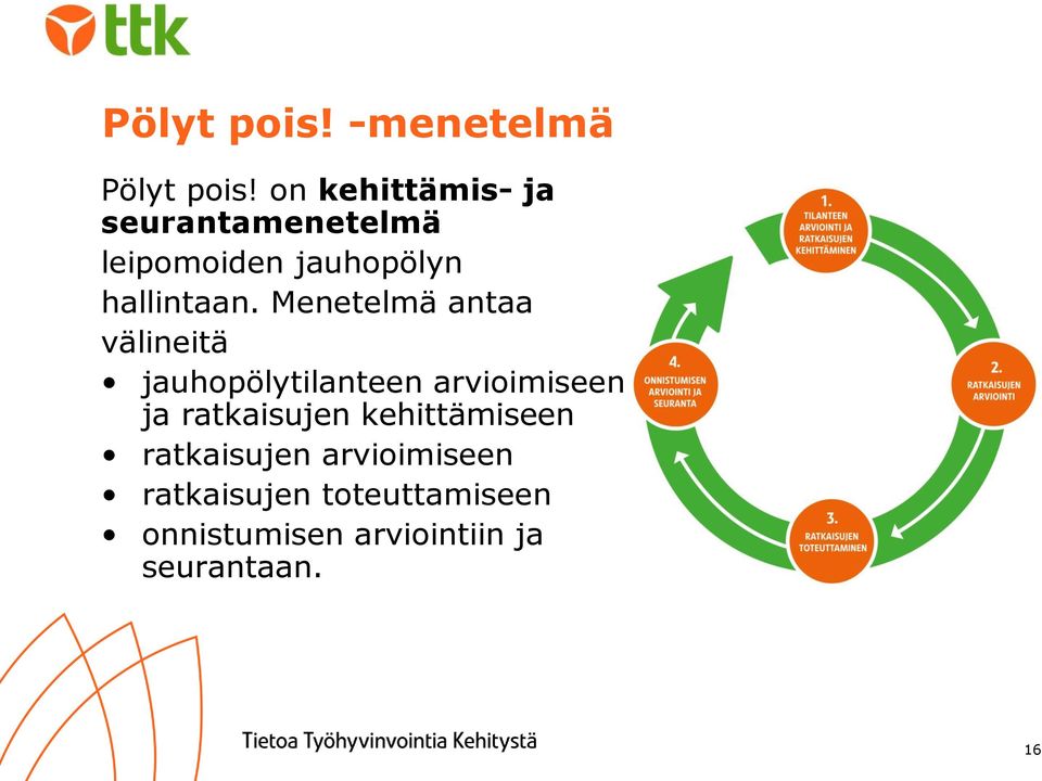 Menetelmä antaa välineitä jauhopölytilanteen arvioimiseen ja