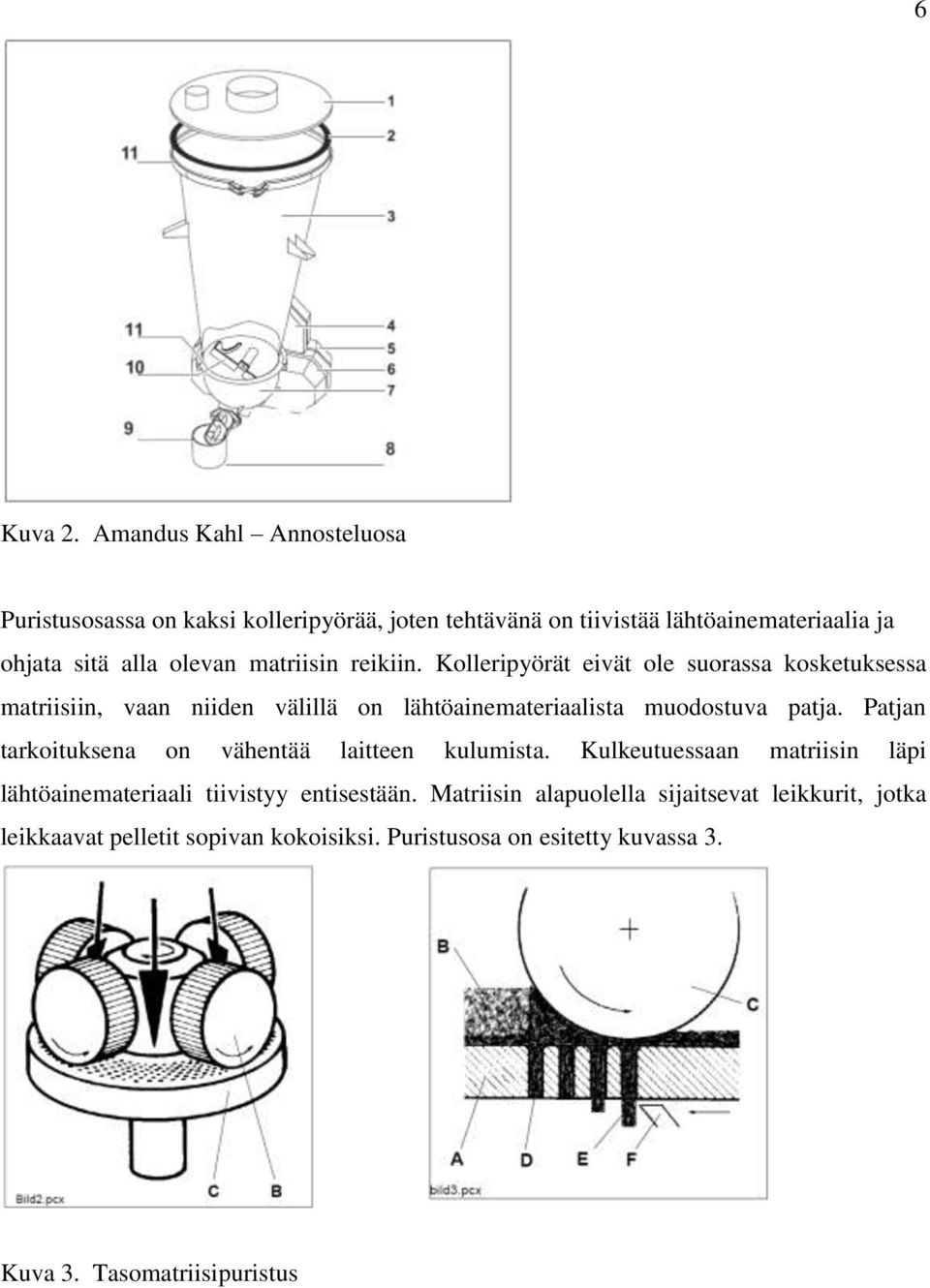 matriisin reikiin. Kolleripyörät eivät ole suorassa kosketuksessa matriisiin, vaan niiden välillä on lähtöainemateriaalista muodostuva patja.