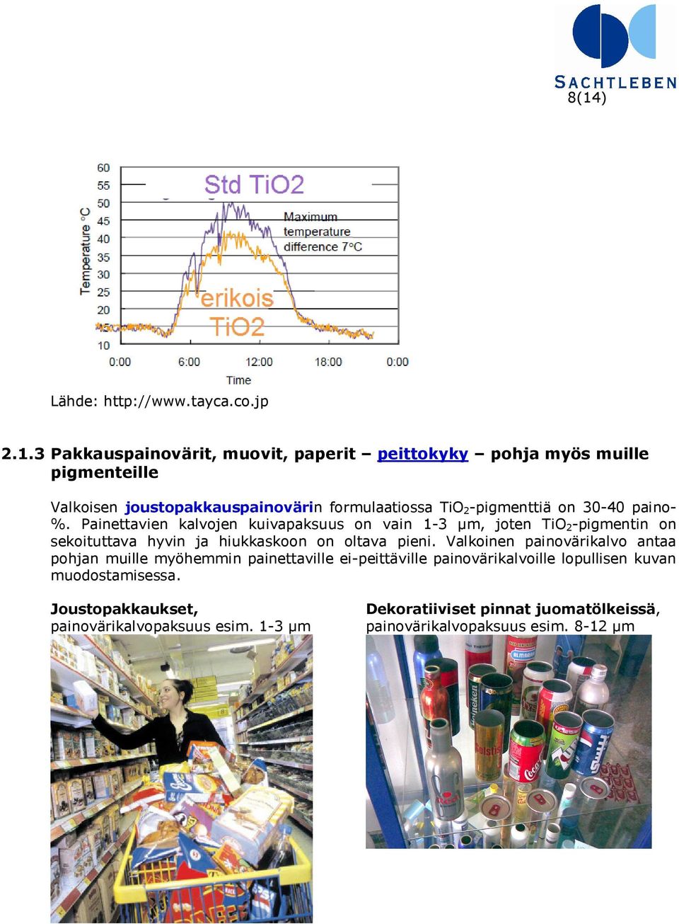 Painettavien kalvojen kuivapaksuus on vain 1-3 µm, joten TiO 2 -pigmentin on sekoituttava hyvin ja hiukkaskoon on oltava pieni.