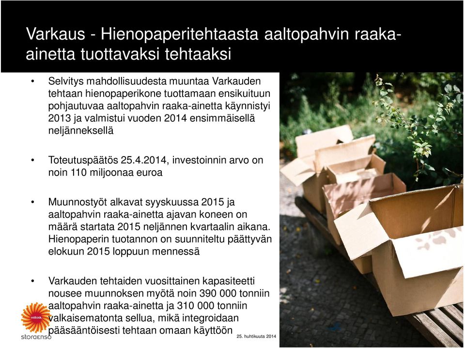 ensimmäisellä neljänneksellä Toteutuspäätös 25.4.