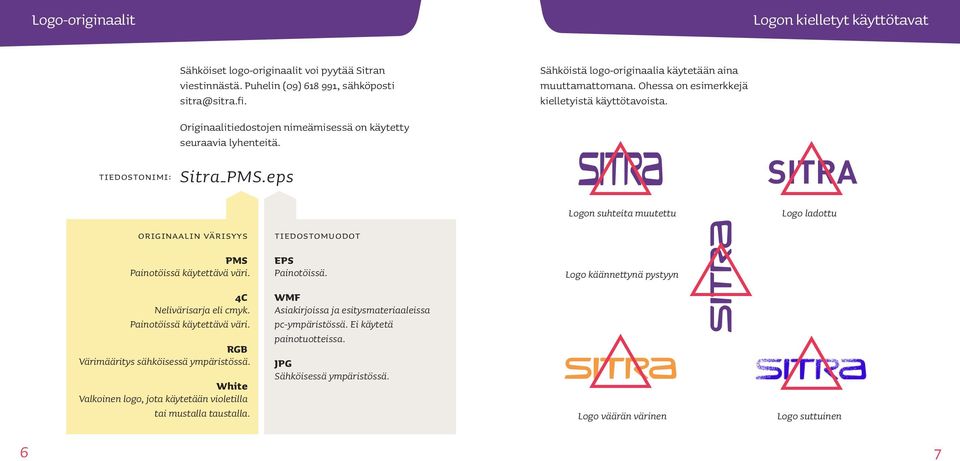Sitra_PMS.eps SITRA Logon suhteita muutettu Logo ladottu Originaalin värisyys Tiedostomuodot PMS Painotöissä käytettävä väri. EPS Painotöissä. Logo käännettynä pystyyn 4C Nelivärisarja eli cmyk.