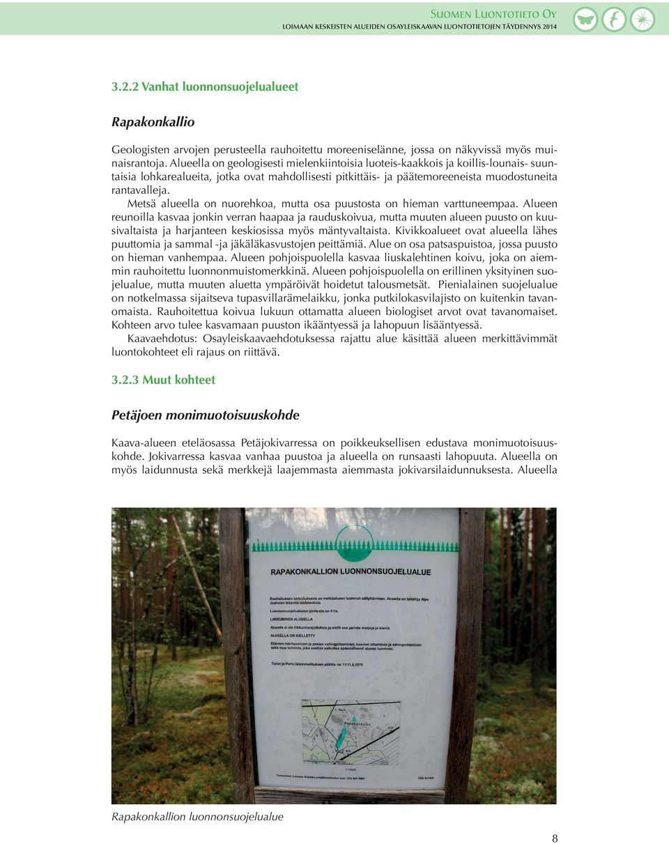 Metsä alueella on nuorehkoa, mutta osa puustosta on hieman varttuneempaa.