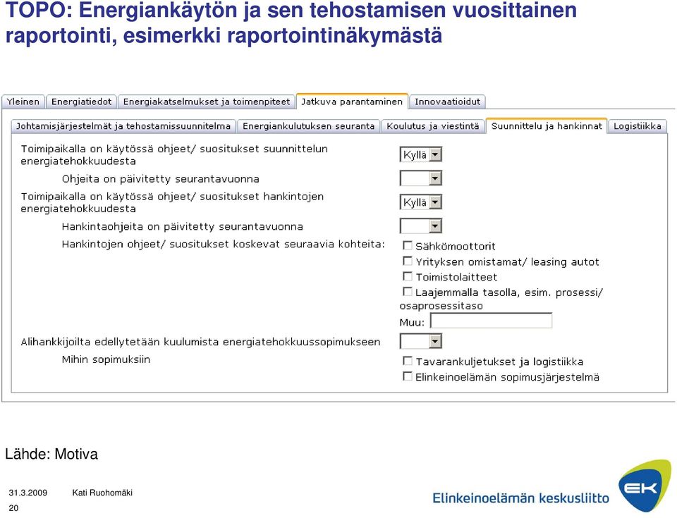 raportointi, esimerkki