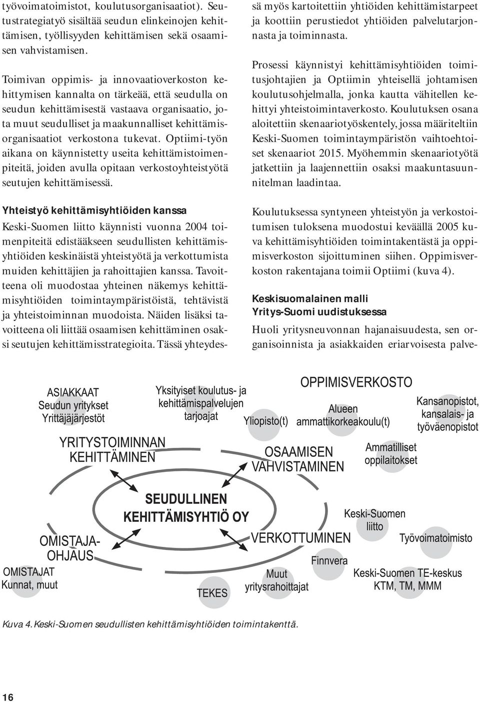 kehittämisorganisaatiot verkostona tukevat. Optiimi-työn aikana on käynnistetty useita kehittämistoimenpiteitä, joiden avulla opitaan verkostoyhteistyötä seutujen kehittämisessä.