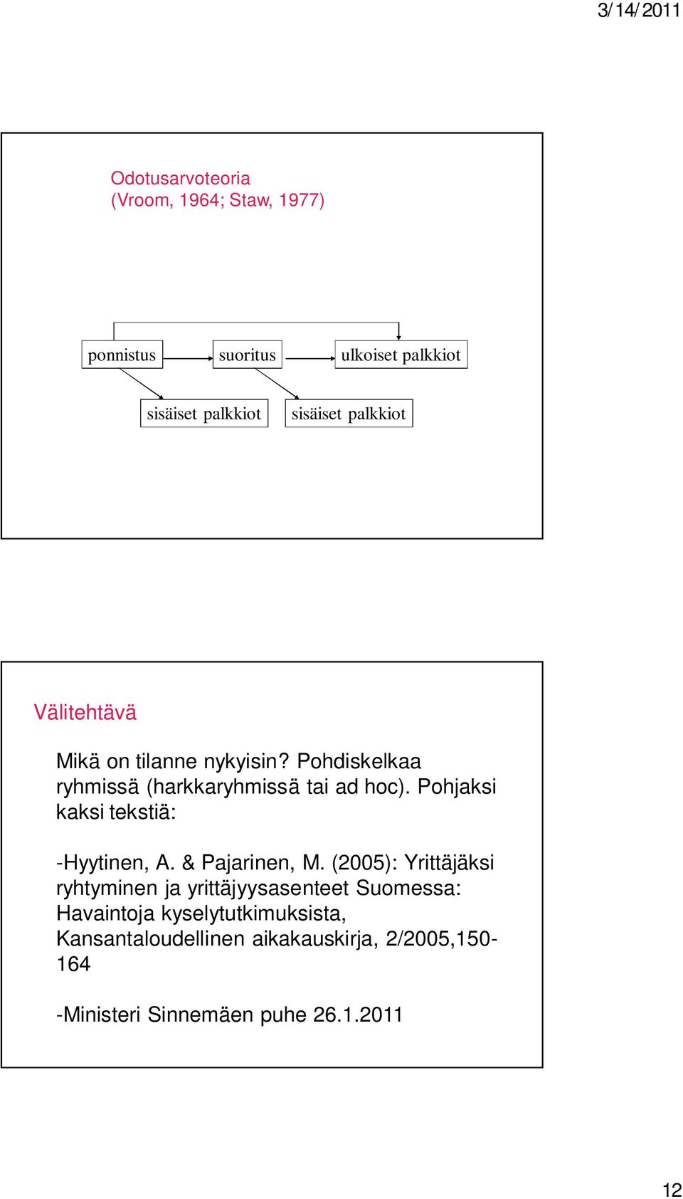 Pohjaksi kaksi tekstiä: -Hyytinen, A. & Pajarinen, M.