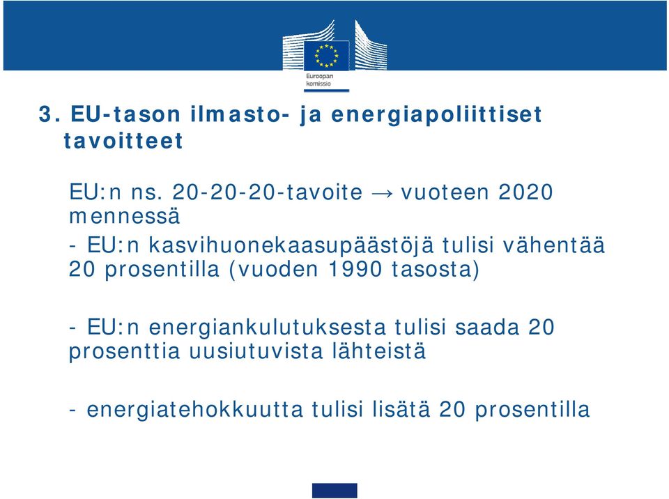 vähentää 20 prosentilla (vuoden 1990 tasosta) - EU:n energiankulutuksesta