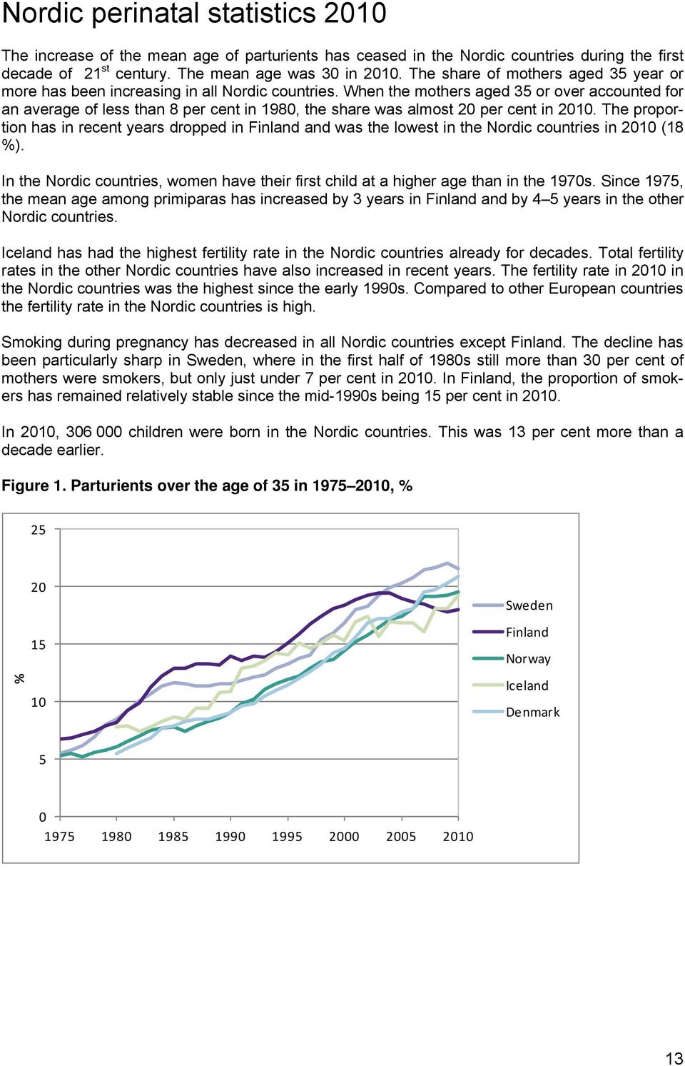 When the mothers aged 35 or over accounted for an average of less than 8 per cent in 1980, the share was almost 20 per cent in 2010.