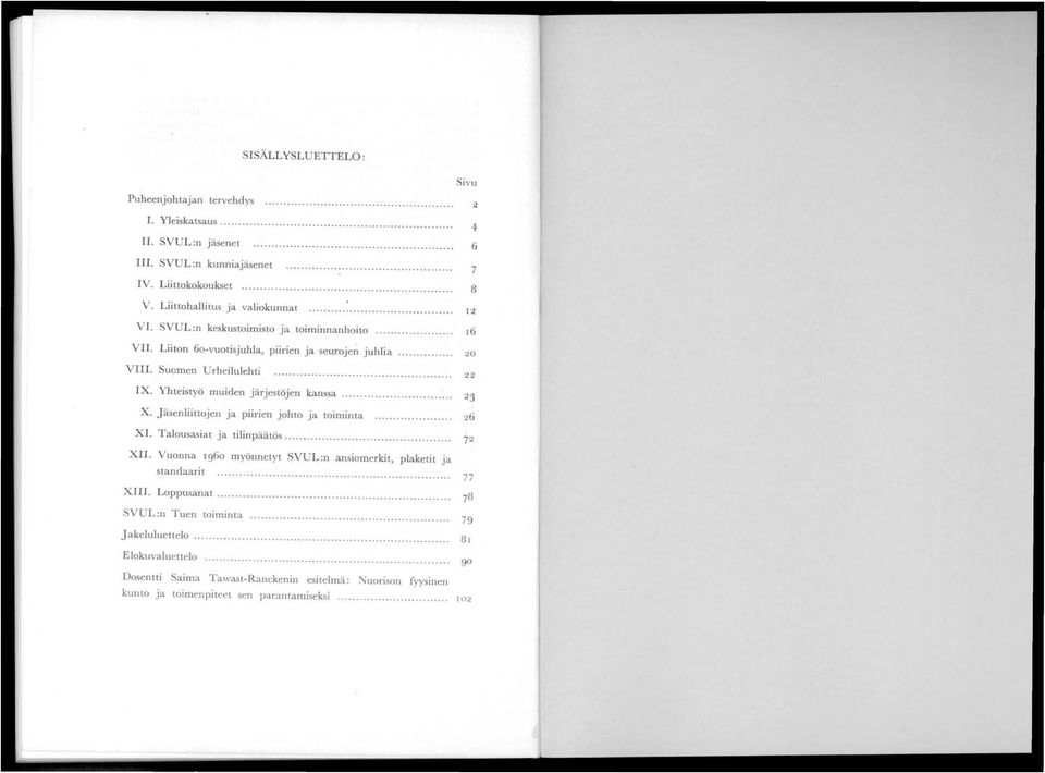 Yhteistyö muiden järjestöjen kanssa............ 23 X. J äsenliittojen ja piirien johto ja toiminta XI. Talousasiat ja tilinpäätös................... 7 2 X.