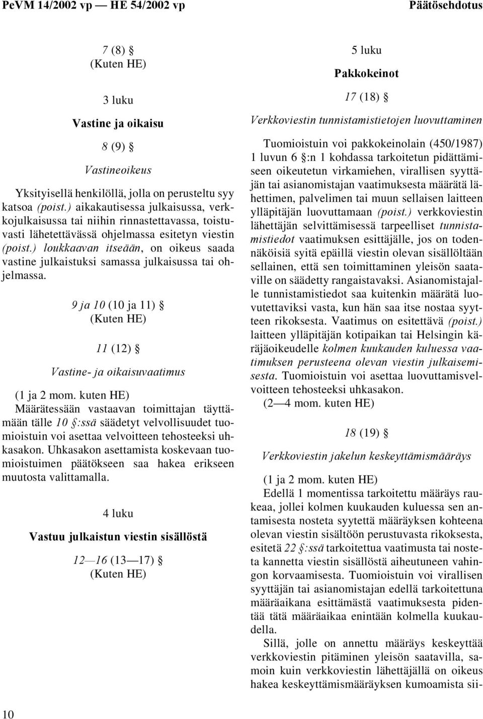 ) loukkaavan itseään, on oikeus saada vastine julkaistuksi samassa julkaisussa tai ohjelmassa. 9 ja 10 (10 ja 11) (Kuten HE) 11 (12) Vastine- ja oikaisuvaatimus (1 ja 2 mom.