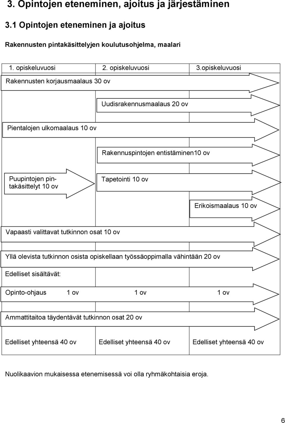 ov Erikoismaalaus 10 ov Vapaasti valittavat tutkinnon osat 10 ov Yllä olevista tutkinnon osista opiskellaan työssäoppimalla vähintään 20 ov Edelliset sisältävät: Opinto-ohjaus 1 ov 1 ov