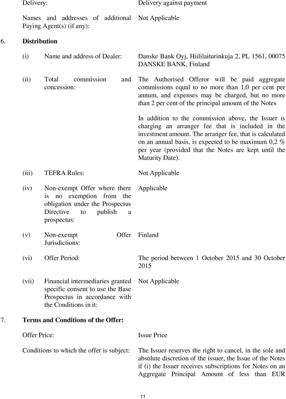 aggregate commissions equal to no more than 1,0 per cent per annum, and expenses may be charged, but no more than 2 per cent of the principal amount of the Notes (iii) TEFRA Rules: Not Applicable In