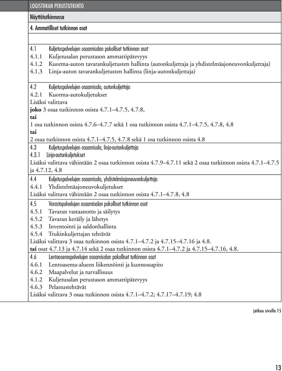 7.8, tai 1 osa tutkinnon osista 4.7.6 4.7.7 sekä 1 osa tutkinnon osista 4.7.1 4.7.5, 4.7.8, 4.8 tai 2 osaa tutkinnon osista 4.7.1 4.7.5, 4.7.8 sekä 1 osa tutkinnon osista 4.8 4.