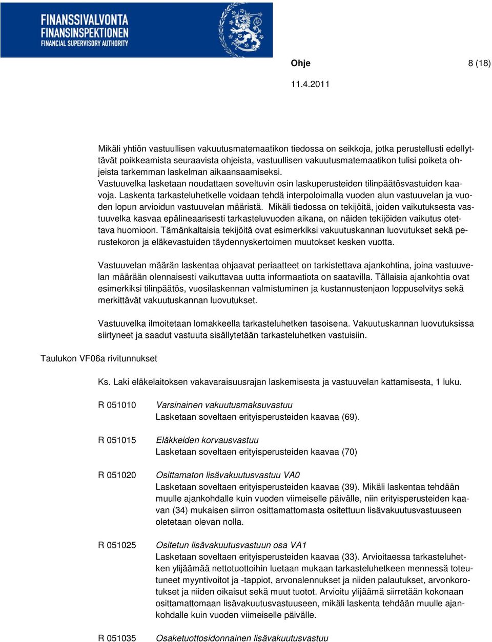 Laskenta tarkasteluhetkelle voidaan tehdä interpoloimalla vuoden alun vastuuvelan ja vuoden lopun arvioidun vastuuvelan määristä.