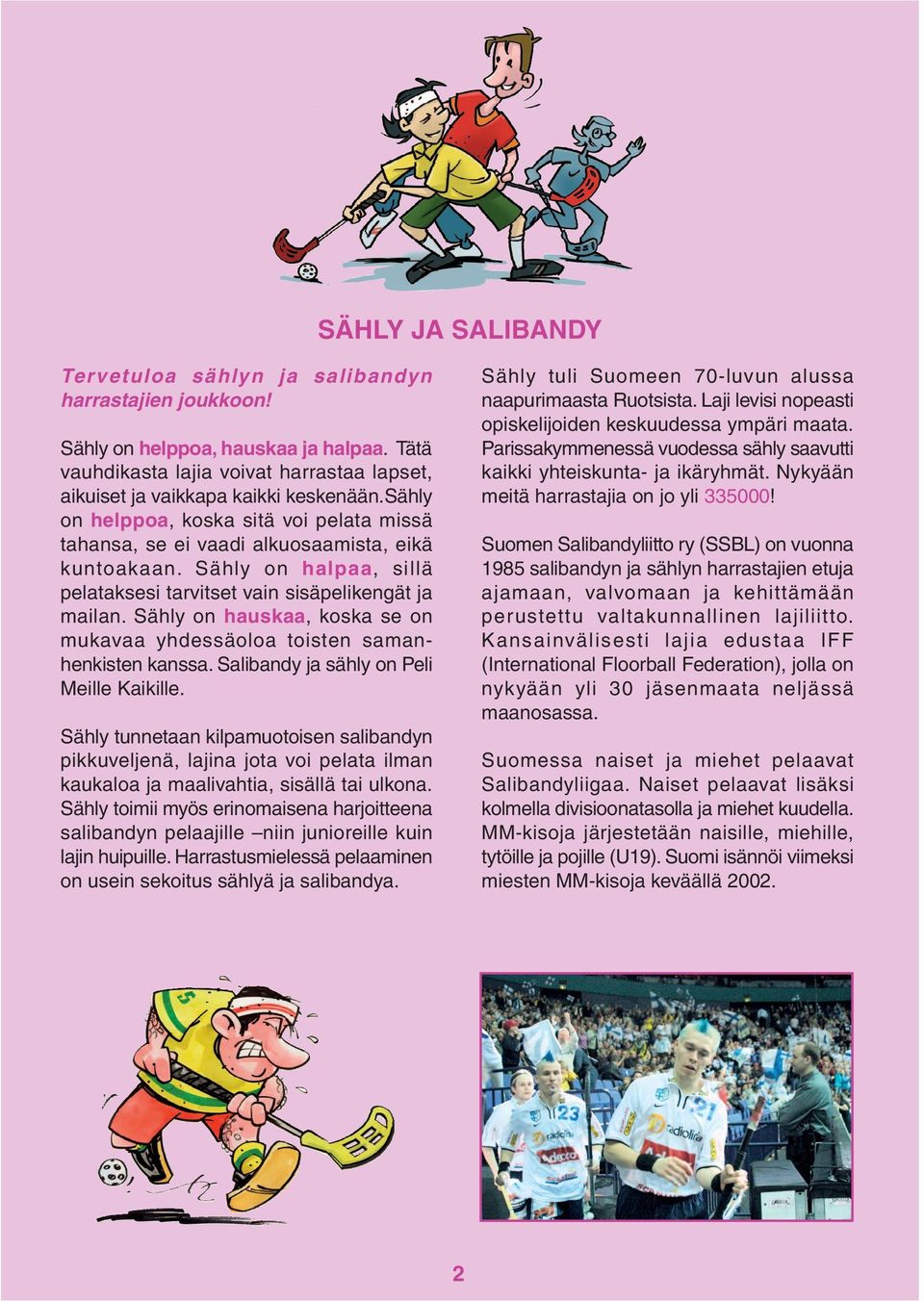 Sähly on hauskaa, koska se on mukavaa yhdessäoloa toisten samanhenkisten kanssa. Salibandy ja sähly on Peli Meille Kaikille.