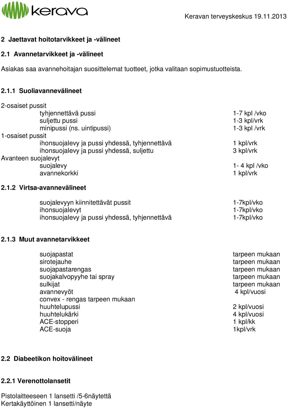 kpl/vrk 3 kpl/vrk 1-4 kpl /vko 1 kpl/vrk 2.1.2 Virtsa-avannevälineet suojalevyyn kiinnitettävät pussit ihonsuojalevyt ihonsuojalevy ja pussi yhdessä, tyhjennettävä 1-7kpl/vko 1-7kpl/vko 1-7kpl/vko 2.