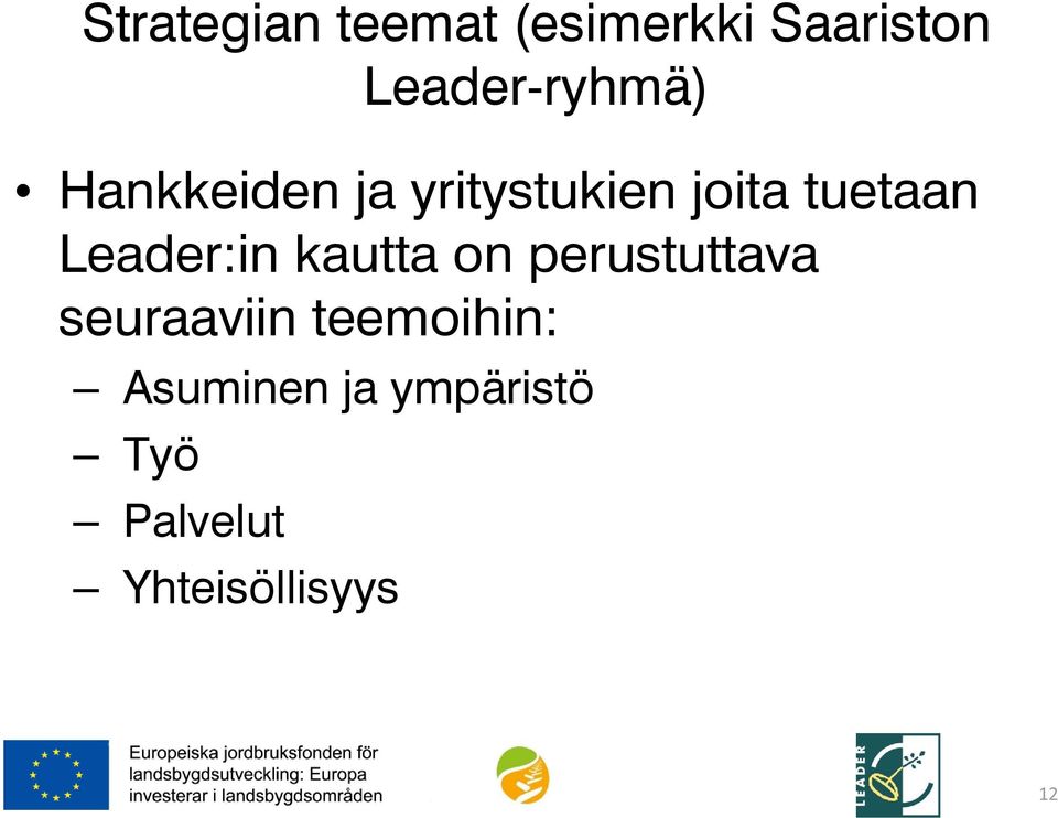 tuetaan Leader:in kautta on perustuttava