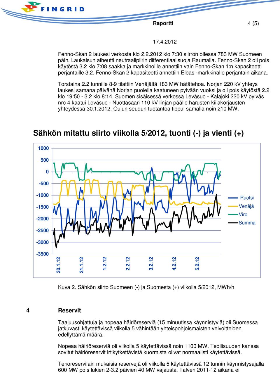 Torstaina 2.2 tunnille 8-9 tilattiin Venäjältä 183 MW hätätehoa. Norjan 220 kv yhteys laukesi samana päivänä Norjan puolella kaatuneen pylvään vuoksi ja oli pois käytöstä 2.2 klo 19:50-3.2 klo 8:14.