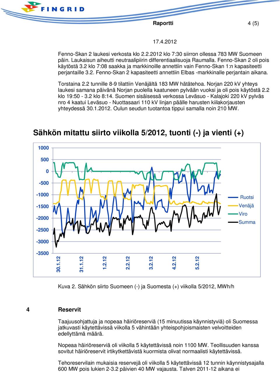 Torstaina 2.2 tunnille 8-9 tilattiin Venäjältä 183 MW hätätehoa. Norjan 220 kv yhteys laukesi samana päivänä Norjan puolella kaatuneen pylvään vuoksi ja oli pois käytöstä 2.2 klo 19:50-3.2 klo 8:14.