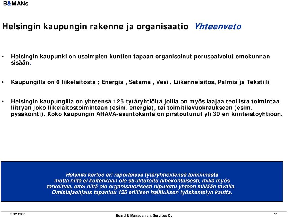 liikelaitostoimintaan (esim. energia), tai toimitilavuokraukseen (esim. pysäköinti). Koko kaupungin ARAVA-asuntokanta on pirstoutunut yli 30 eri kiinteistöyhtiöön.