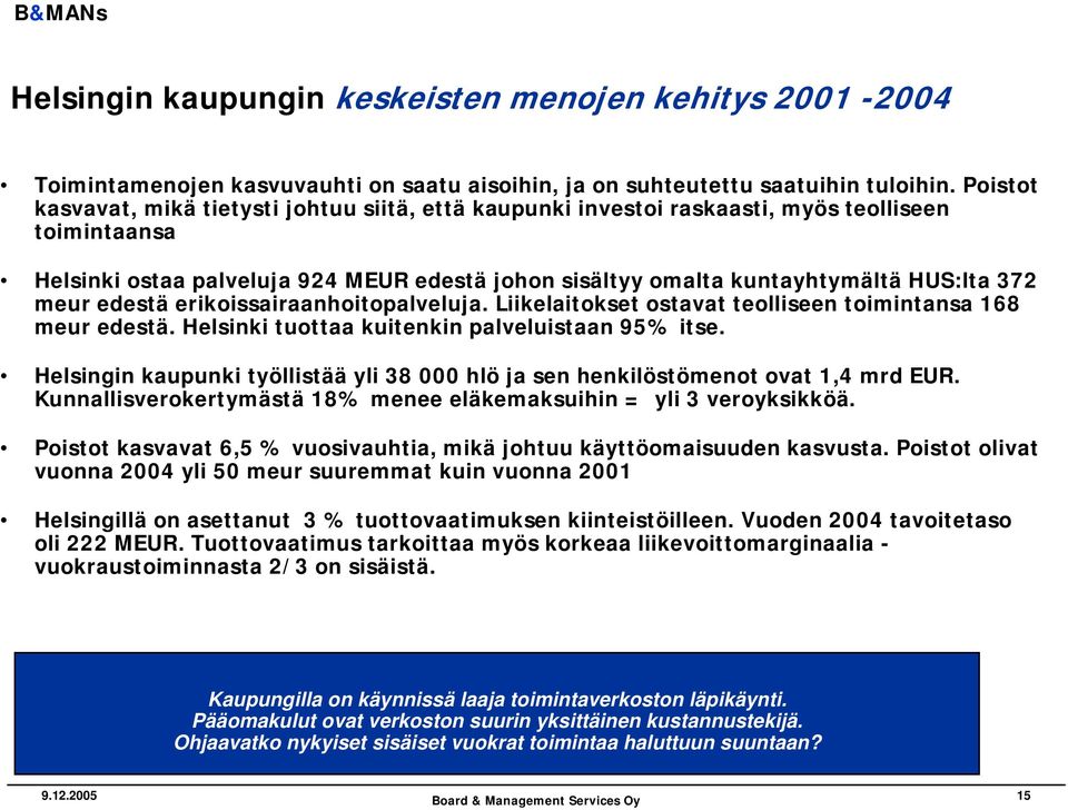 meur edestä erikoissairaanhoitopalveluja. Liikelaitokset ostavat teolliseen toimintansa 168 meur edestä. Helsinki tuottaa kuitenkin palveluistaan 95% itse.