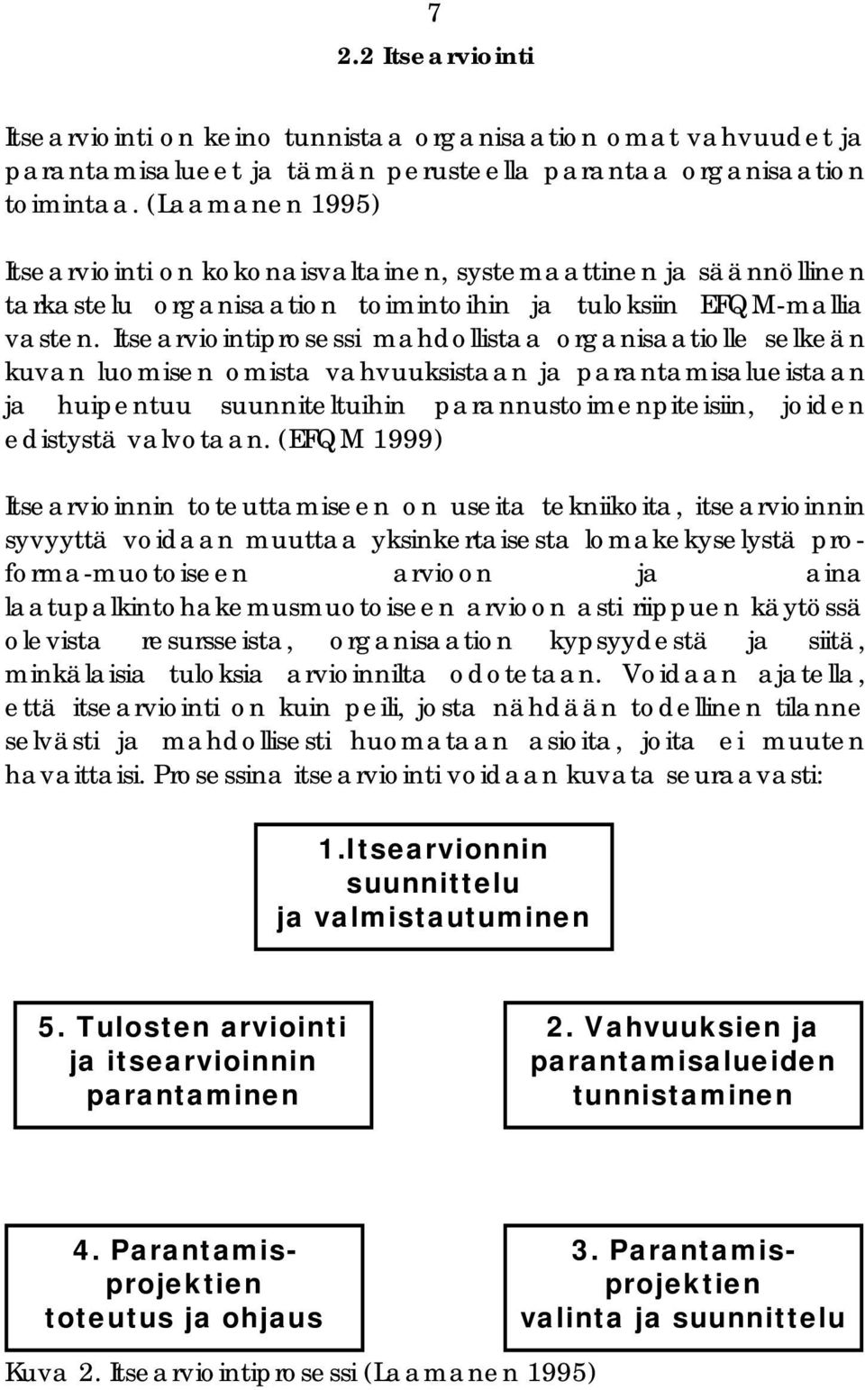 Itsearviointiprosessi mahdollistaa organisaatiolle selkeän kuvan luomisen omista vahvuuksistaan ja parantamisalueistaan ja huipentuu suunniteltuihin parannustoimenpiteisiin, joiden edistystä