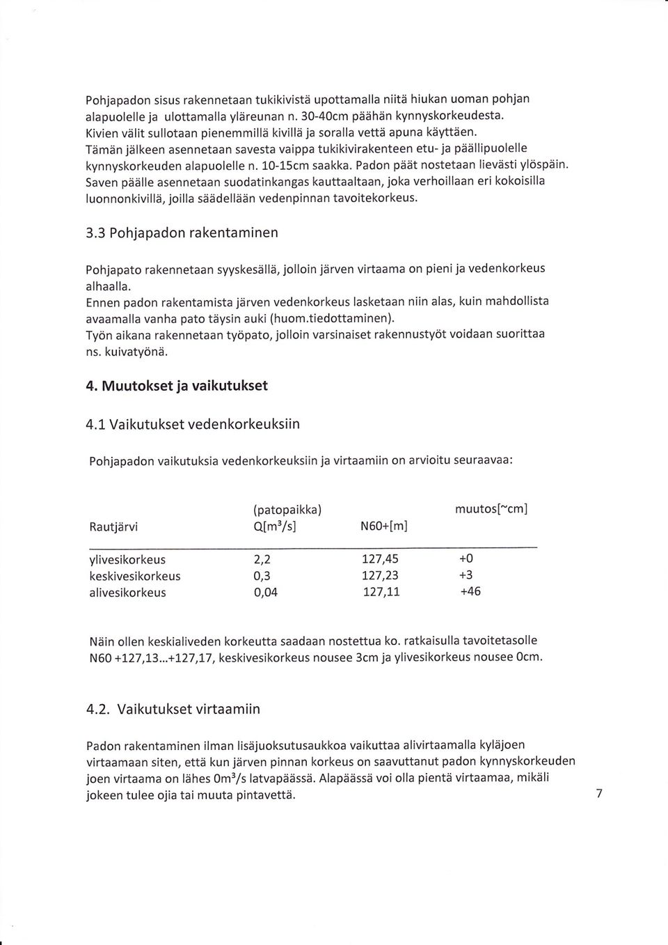 10-15cm saakka. Padon päät nostetaan lievästiylöspäin.