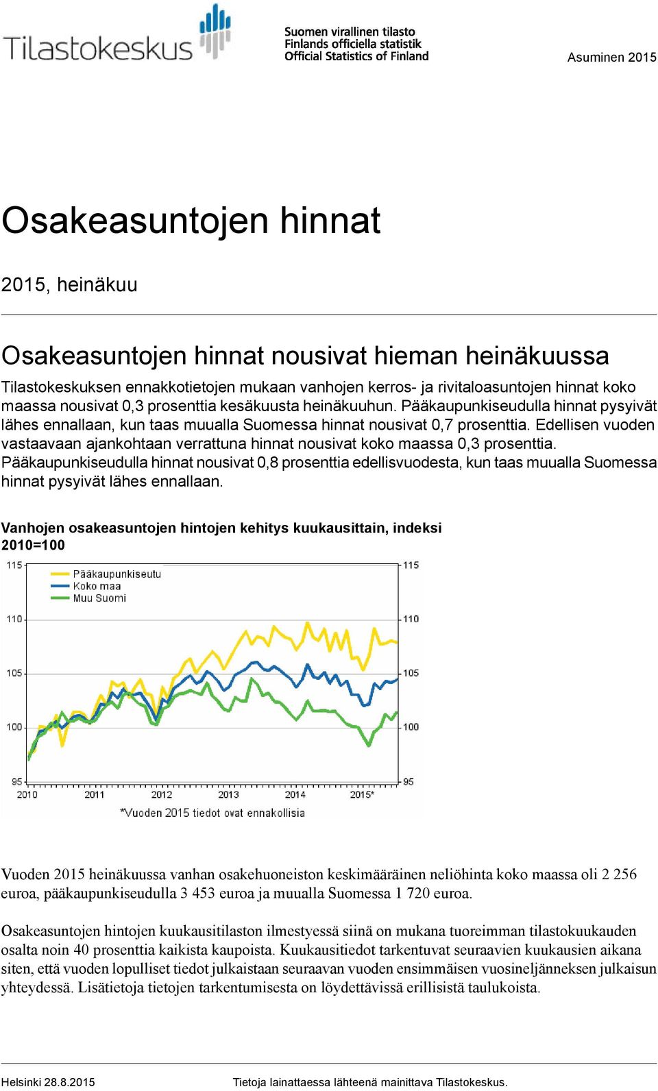 Edellisen vuoden vastaavaan ajankohtaan verrattuna hinnat nousivat koko maassa prosenttia.