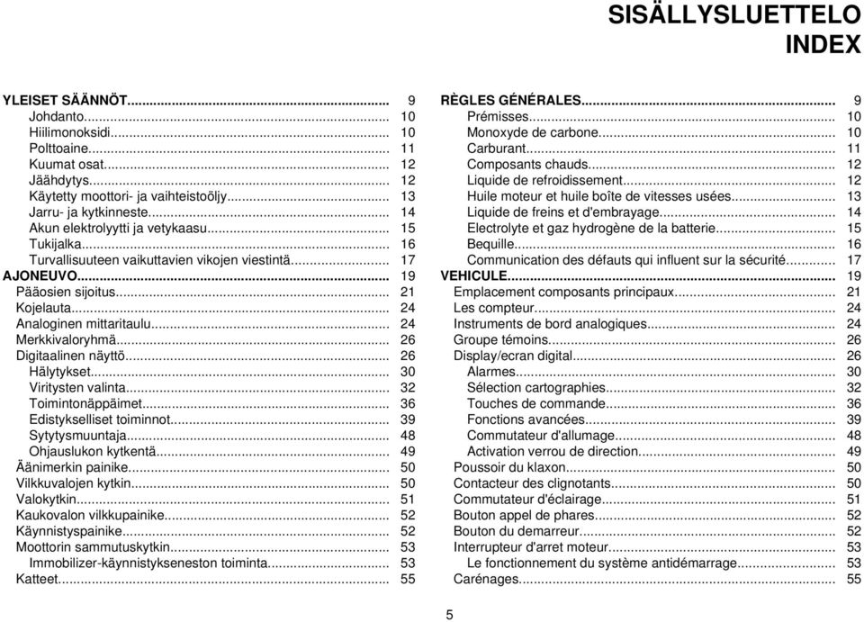 .. 24 Merkkivaloryhmä... 26 Digitaalinen näyttö... 26 Hälytykset... 30 Viritysten valinta... 32 Toimintonäppäimet... 36 Edistykselliset toiminnot... 39 Sytytysmuuntaja... 48 Ohjauslukon kytkentä.